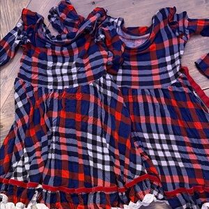 Little Bum Bums Bamboo Plaid Twin Dresses Girls 5/6T Matching Buffalo Check Set
